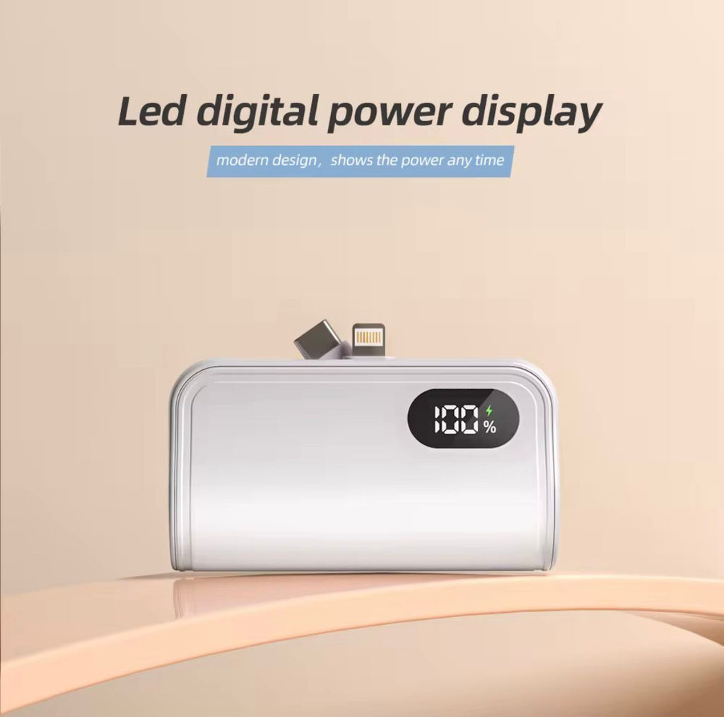 3-in-1 Mini Powerbank mit Display & Kabelhalter 5000mAh