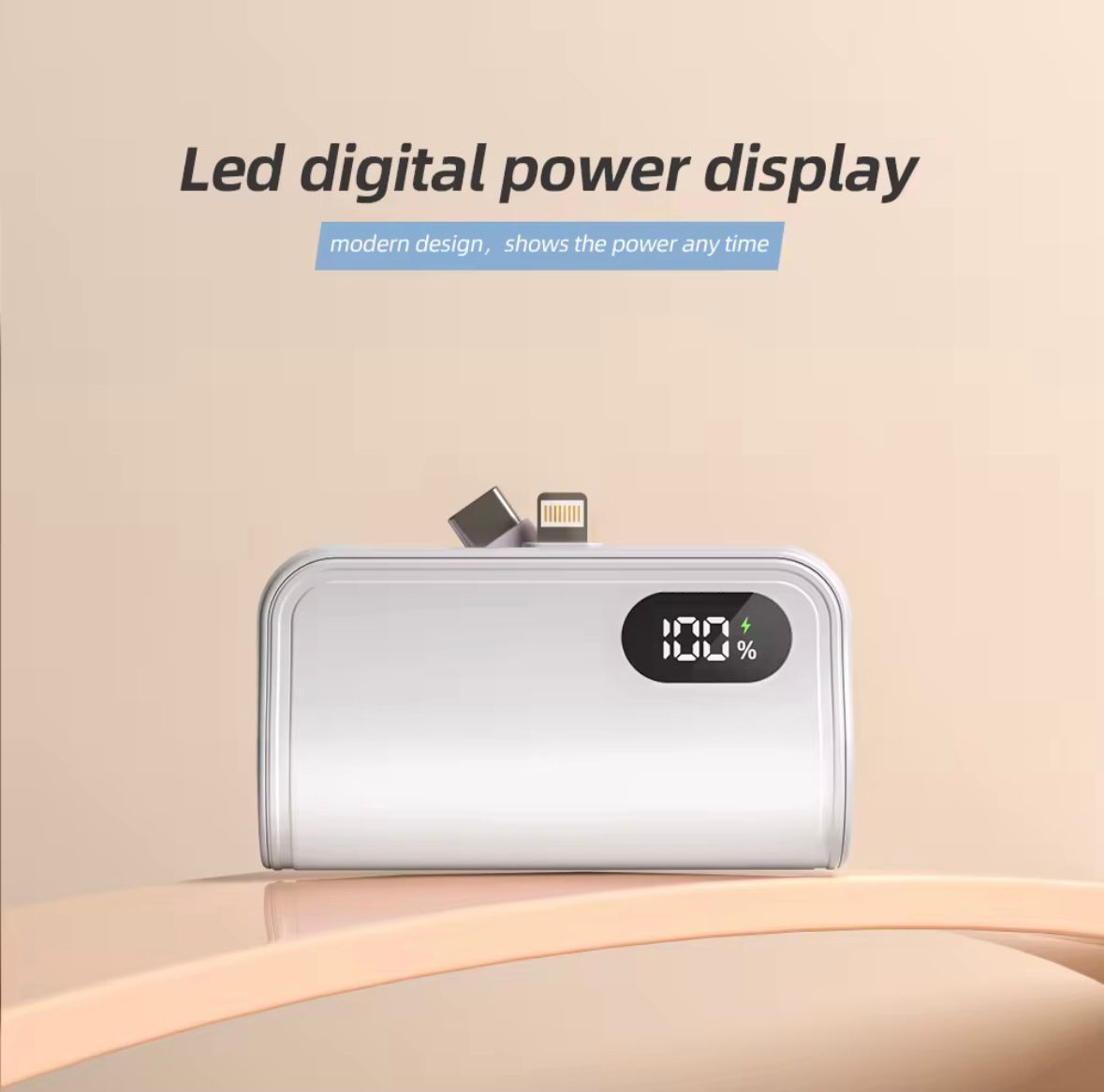 3-in-1 Mini Powerbank mit Display & Kabelhalter 5000mAh