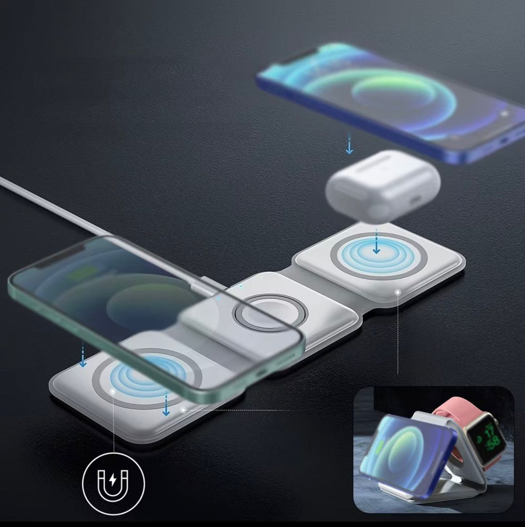 3-in-1 Faltbares Magnetisches Wireless Ladegerät 15W Schnellladen